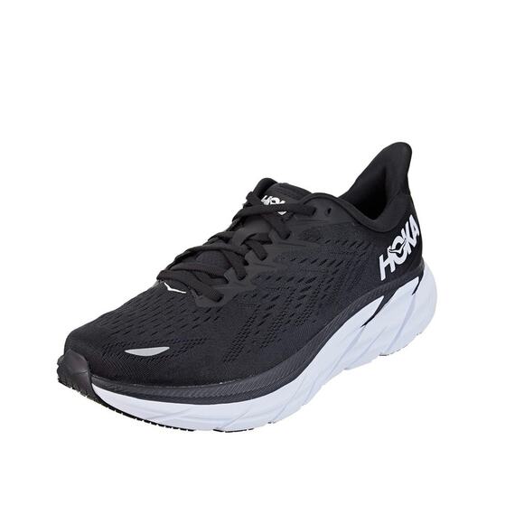Hoka One One Clifton 8 running shoes sz 11 M blk wht athletic training outdoors main image 7